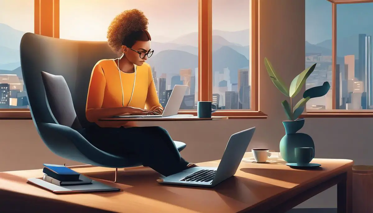 An image showing a person working remotely with their laptop and a cup of coffee nearby, illustrating the concept of balancing work and personal life.